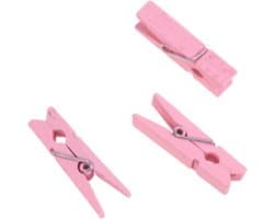 Houten Mini Clips - Decoratieve Knijpers - Foto's Ophangen - Natuurlijk Hout - 100 Stuks - Roze