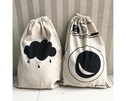 Wasbare Canvas Waszakken met Trekkoord - Set van 2, 60x48cm, Ruime Opbergtassen voor Kleding, Perfect voor Wassen en Organiseren