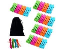 60 stuks wasknijpers met opbergtas, duurzame PP-materiaal, roestvrijstalen veren, antislip clips voor binnen en buiten, perfect voor wasserette, thuisgebruik en reizen