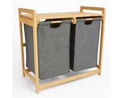 BEGRYF - Wassorteerder - bamboe - 2 vakken - grijs - 70x35x68 cm — afbeelding 1