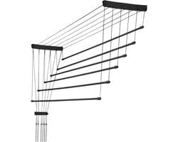 KADAX Plafondwasdroger, wasdroger voor het plafond 6, wanddroger met polyethyleen beklede stalen spijlen, plafonddroger, draagvermogen 12 kg (6x 130/zwart)