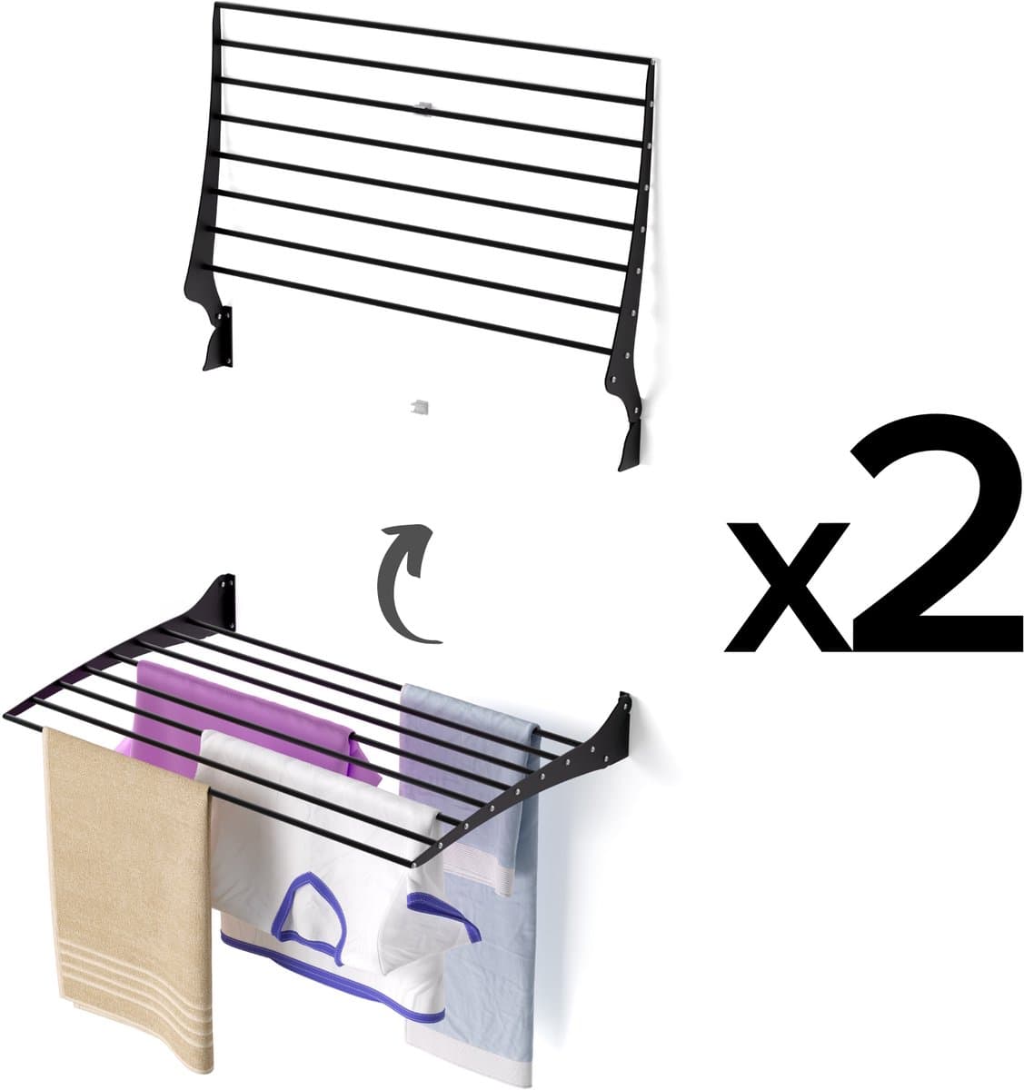 2x Foxydry Fold 82 cm black wasdroogrek wandmontage clicksysteem - 82 x 50 x 10 cm — afbeelding 1