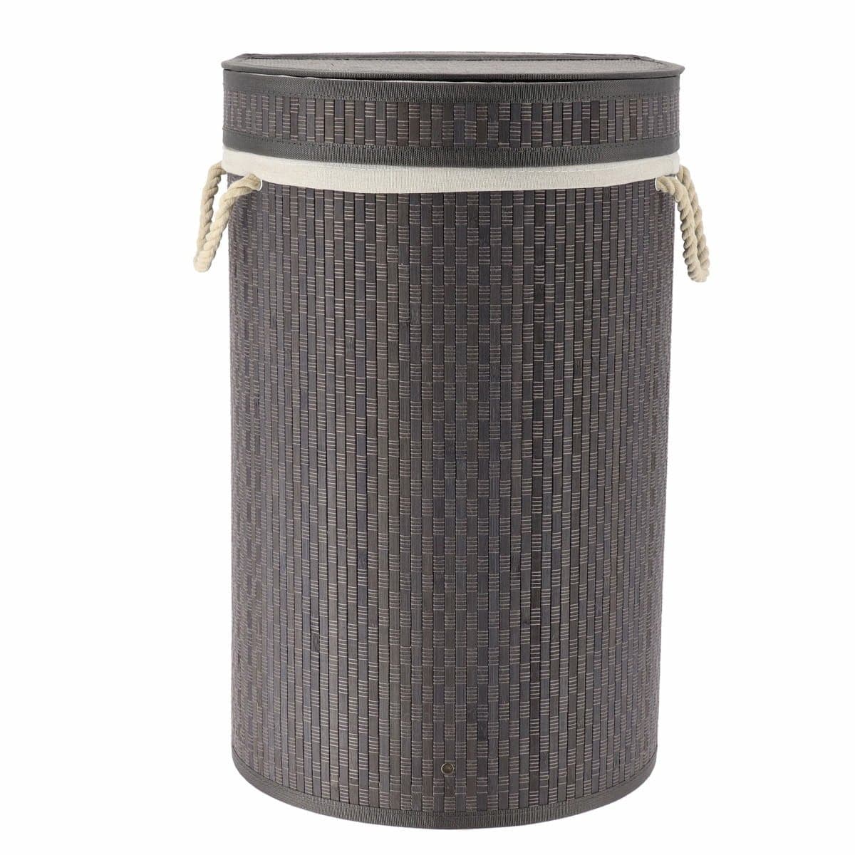 Tendance Wasmand met deksel bamboe - grijs - rond - katoen/bamboe - 67 liter - 35 x 35 x 55 cm — afbeelding 1