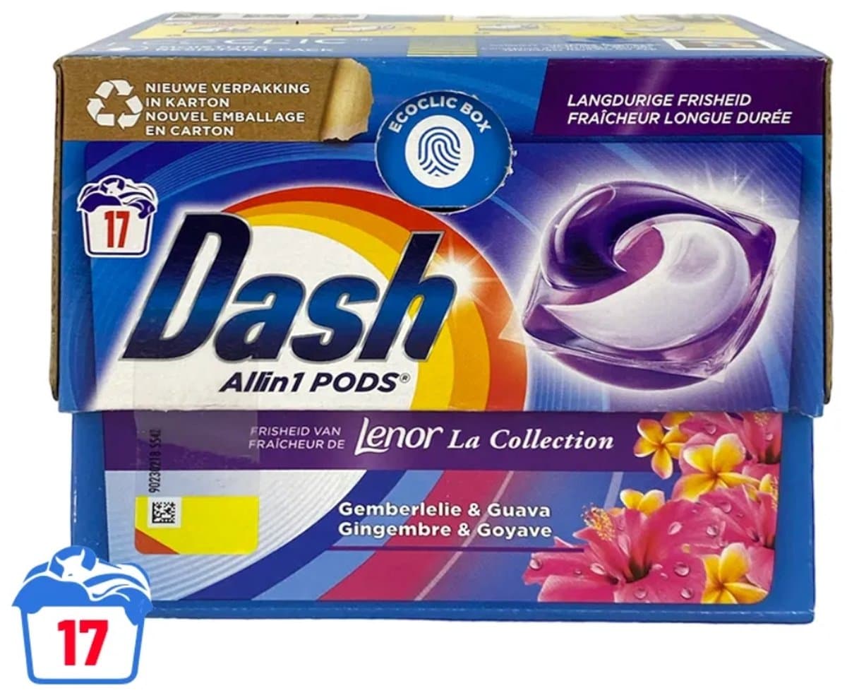Dash - Lenor Collectie - Wasmiddel Capsules - All-in-1 Pods - Witte en Gekleurde Was - Gemberlelie & Guava - 17 Wasbeurten - 1 stuk — afbeelding 1