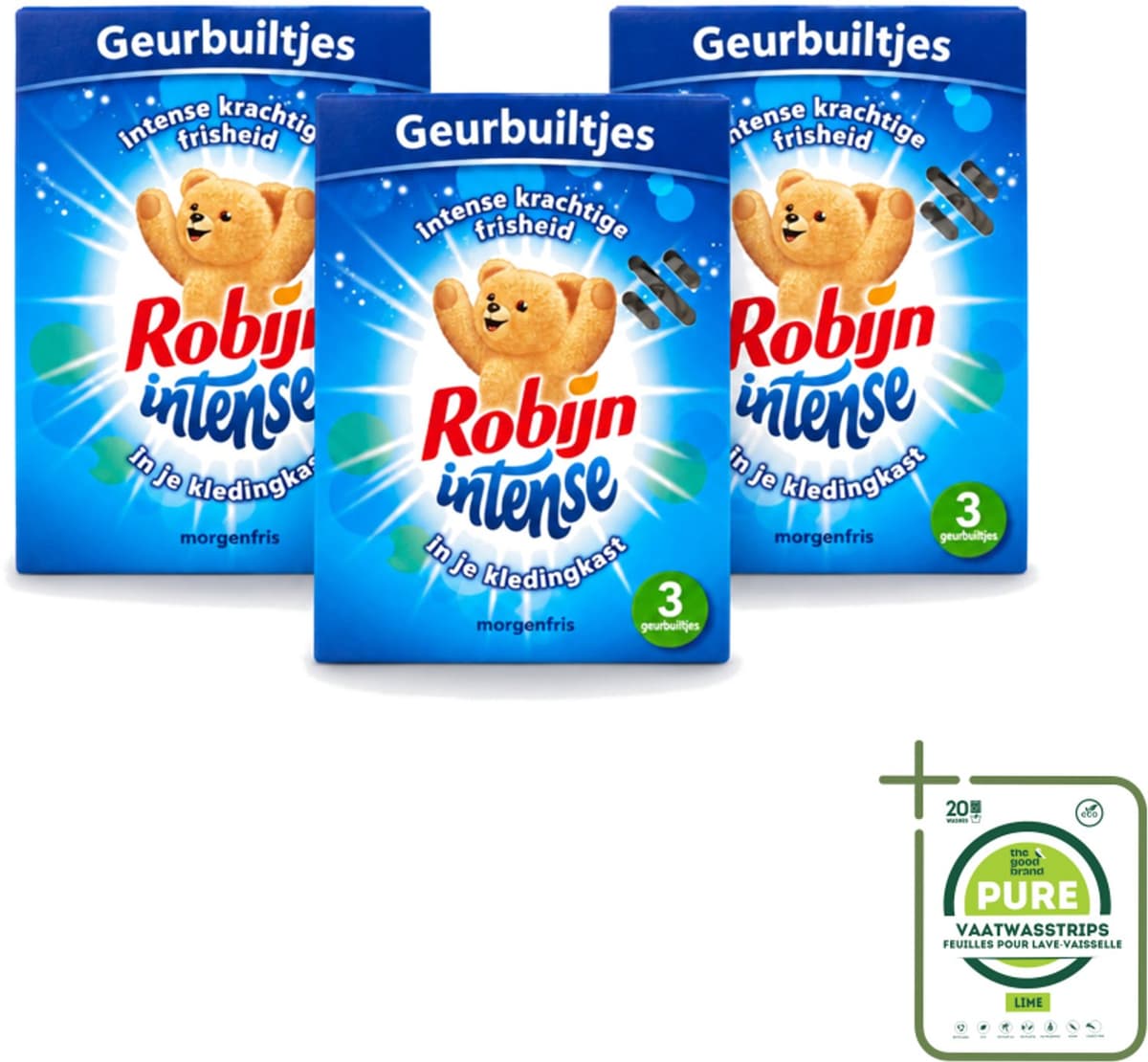 3 x Robijn - Intense - Geurbuiltjes - Langdurige Geur - Intense Frisheid - 3 Geurbuiltjes - Grootverpakking - Vaatwasstrips - Geur In Kleding - Frisheid Kleding - Geur In Tas - Geur In Koffer - Geur In Auto — afbeelding 1