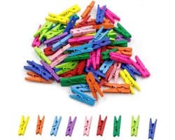 JeiibrZui Mini Houten Wasknijpers - Gekleurde Wasknijpers - Lichtgewicht & Multifunctioneel Gebruik - 100 Stuks - Voor Klas En Thuisdecoratie