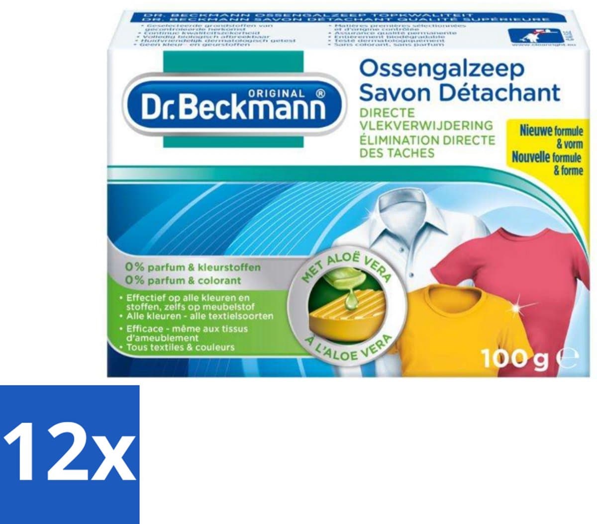 12 x Dr.Beckmann - Vlekkenverwijderaar - Ossengalzeep Met Aloë Vera - Witte en Gekleurde Was - 100g - Vlekkenverwijderaar - Vlekken Uit Kleding - Tapijt Schoonmaken - Meubels Schoonmaken - Aloë Vera — afbeelding 1