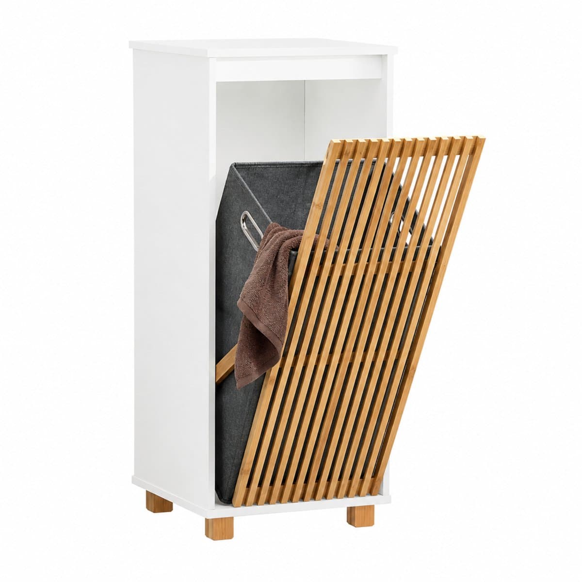 Noventra - Wasmand met Deksel - Bamboe Wasbox - Smalle Wasmand 55 Liter - Wasmand met Uitneembare Waszak - Wit — afbeelding 1