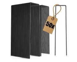 SnelShoppen - 50 Carbon Stalen Grondankers - Robuuste Grondpennen voor het Bevestigen van Onkruiddoek en Folies - Ideaal voor Tuin en Camping - Vierka