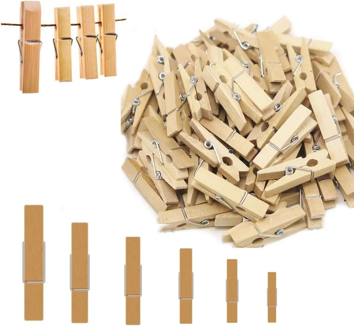 Houten knijpers - Decoratieve klemmen - Foto's ophangen - Natuurlijk berkenhout - 100 stuks - Houtkleur — afbeelding 1