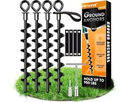 SnelShoppen - Heavy Duty Grondankers, Set van 4, Robuuste Volledig Geschroefde Grondankers met Riemen voor Het Bevestigen van Trampolines, Zonnescherm