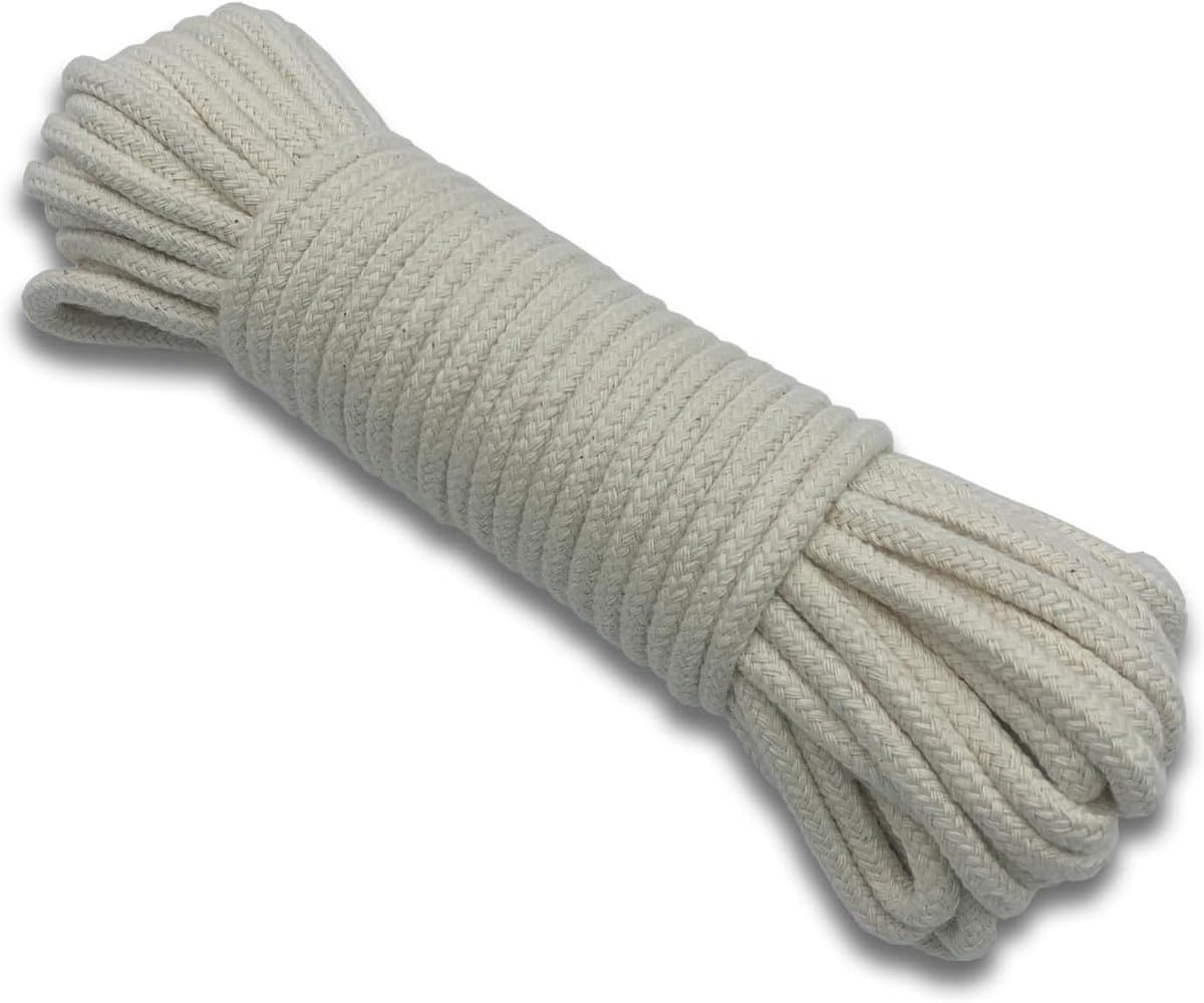 10 m natuurlijk katoen gevlochten touw waslijn 6,5 mm dik zacht katoenen touw voor buiten, tuin, doe-het-zelf ambachten, plantenhangers, woondecoraties, muur opknoping (10 m (33ft)) — afbeelding 1