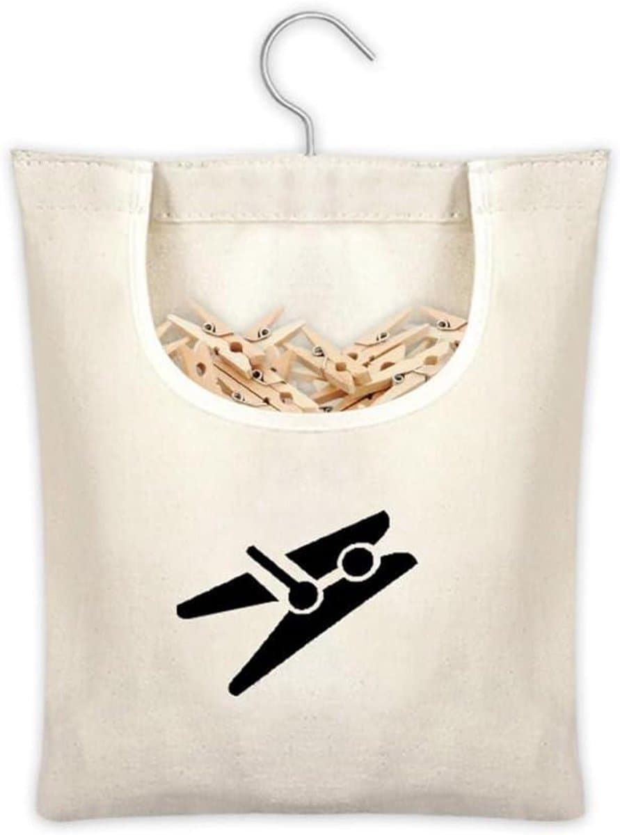 Wasknijperzak - Opbergmand Kleding - Wasknijpers Opbergen - Met Ophanghaak - 30 x 25 cm - Beige — afbeelding 1