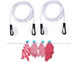 Thijox - Reiswaslijn 2 stuks, draagbare waslijn met haak en zuignap, campingaccessoires voor binnen en buiten, ideaal voor reizen, vakantie, outdoor,