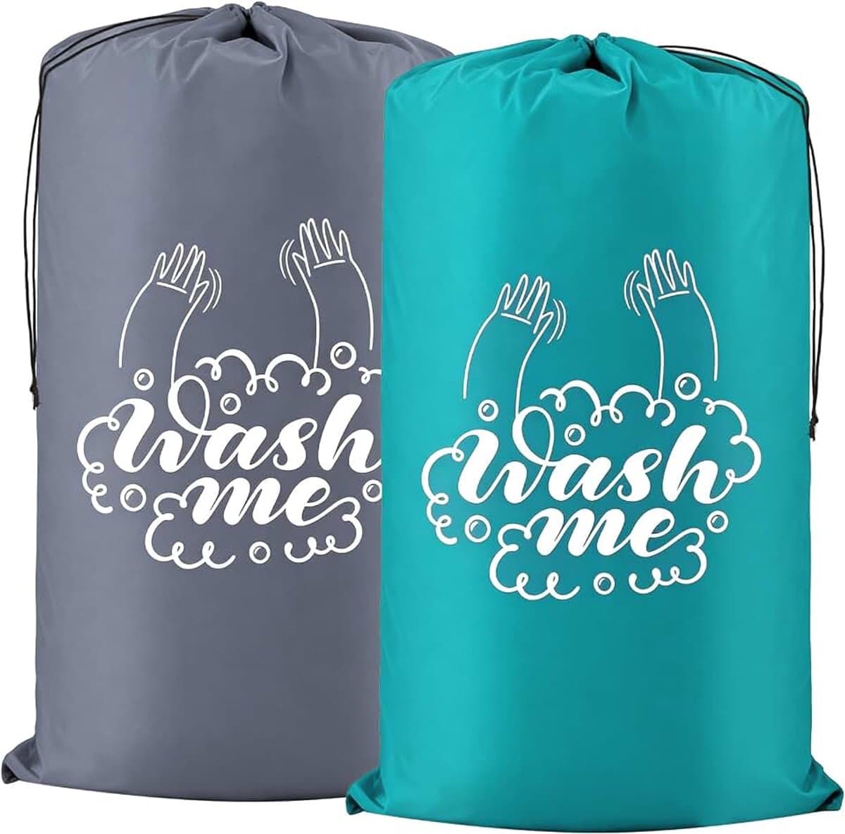 Waszakken voor reizen, waszak, groot, opvouwbare waszak, vuilwas, waterdicht, reizen, vuilwaszak, trekkoord, wascontainer voor reizen, verhuizing, vakantie, camping, 61 x 91 cm, grijs-blauw — afbeelding 1