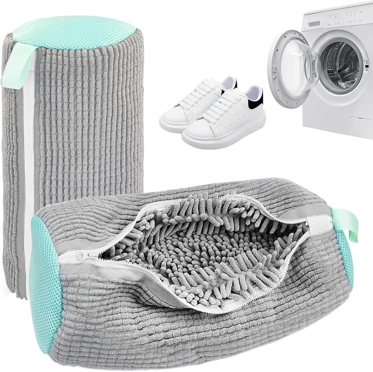 Set van 2 Herbruikbare Schoenwaszakken met Rits - Bescherming voor Schoenen en Kleding, Ideaal voor Wasmachinegebruik, Grijs — afbeelding 1