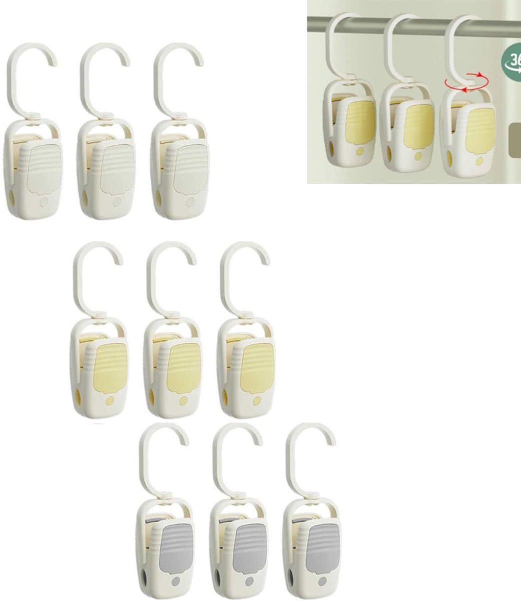 Washaken Clip - Washaken met klemmen - kleerhangers voor sokken - Drooghaak voor kleding - Sterke plastic wasknijpers - draagbare antislip plastic hangers clips - met 360 graden draaibare haak - Veelzijdig - 9stuks — afbeelding 1