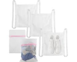 Allecto Plus - Set van 2 herbruikbare schoenendroogzakken en 3 waszakken - Honingraatnetwaszak voor fijne was - Met ritssluiting en riem - Voor wasmachine, schoenen en kleding