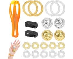 Inovra Plus - Magnetische acupressuur set voor acupressuurmassage - 4 stuks ballen, 10 ringen, 4 armbanden, 2 clips, 1 vingermassageroller - Metaal massageringen en egelbal - Ontspanning en verlichting van pijn