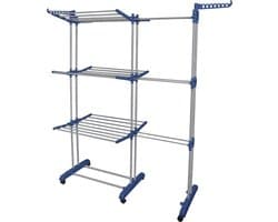 PIPIPOXER-Uitschuifbare Droogtoren-Droogrek – Inklapbaar Wasrek – Uitgerust met Wieltjes-Blauw