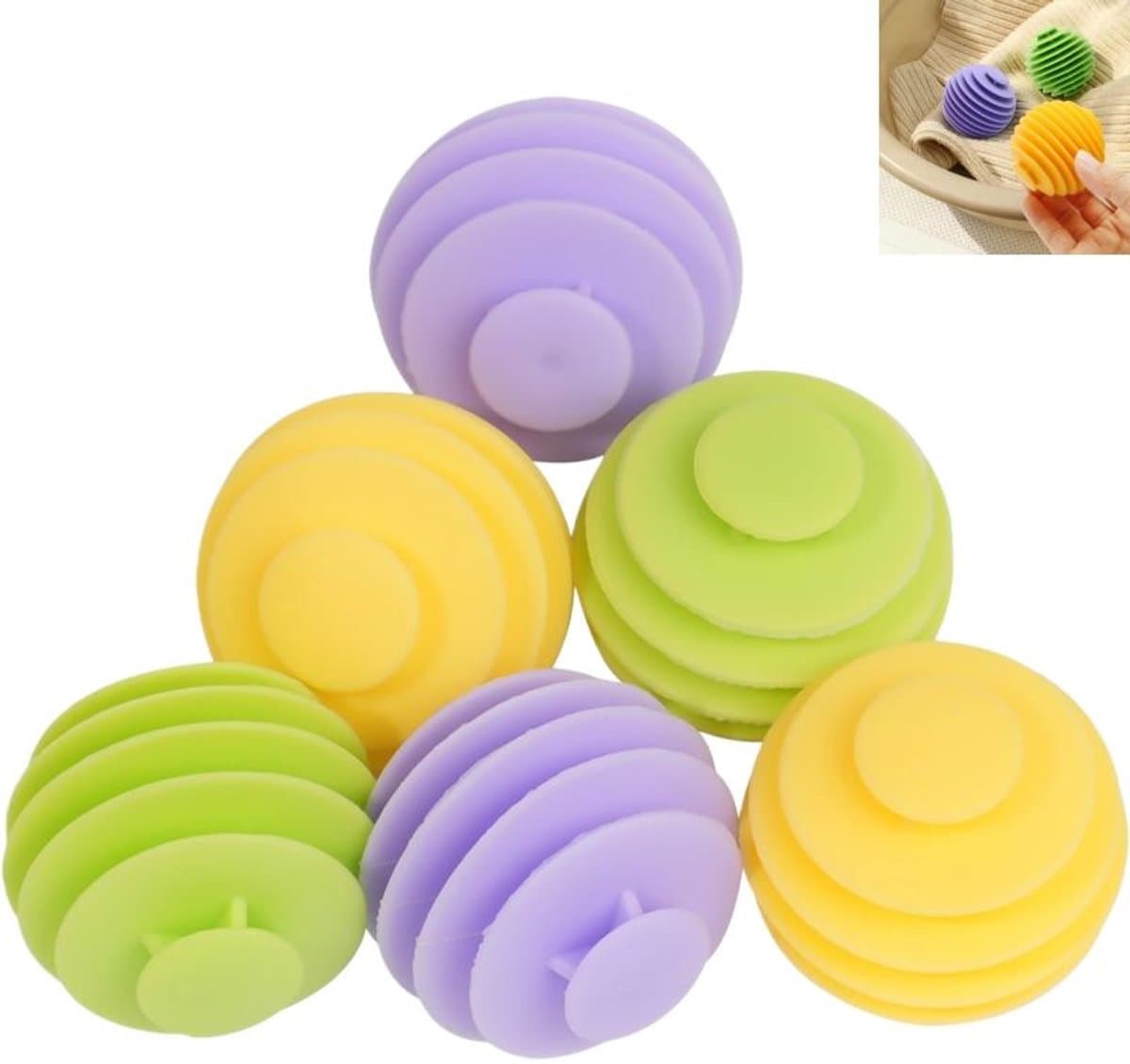 6 stuks - Wasballen voor wasmachine - anti-klit drogerballen - voor wasmachines - 5.6×5.5cm - groen+geel+paars — afbeelding 1
