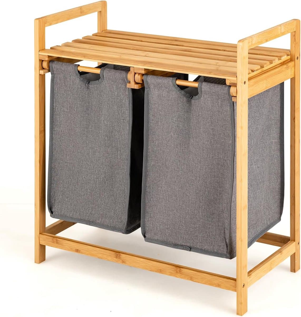 Wasmand met 2 vakken en opbergplank, uitschuifbaar en verplaatsbaar — afbeelding 1