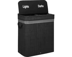 Springos Wasmand | 100 Liter | 2 Vakken | Lights | Darks | Zwart