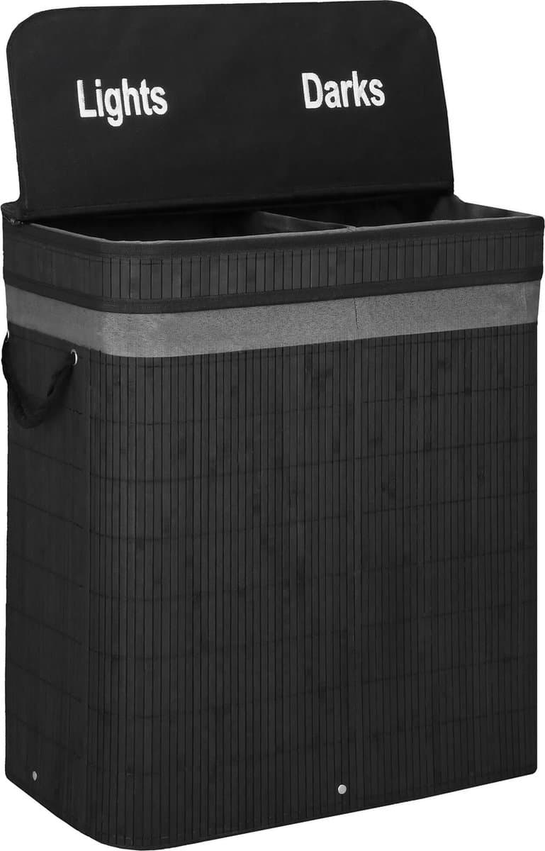 Springos Wasmand | 100 Liter | 2 Vakken | Lights | Darks | Zwart — afbeelding 1